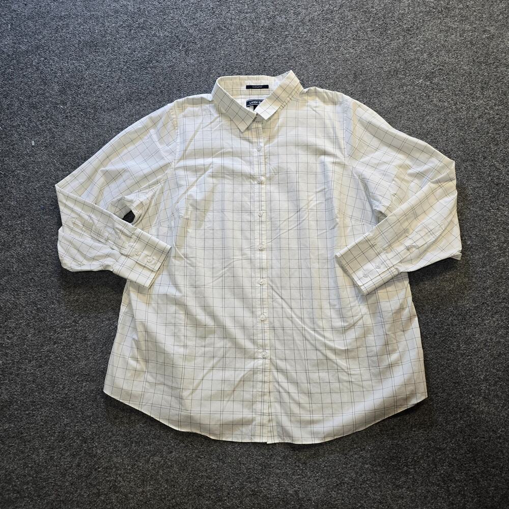 Lands End Top Womens Size 22W White Plaid Button Up Supima Cotton Career Classic